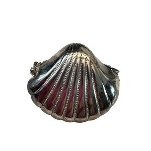 Vintage Silver Shell Vinaigrette Patch Box Ornate Etched Handle Perfume Case